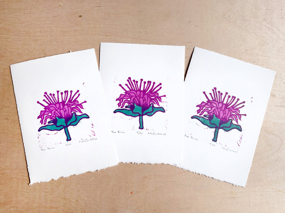 Bee Balm Woodcut Print