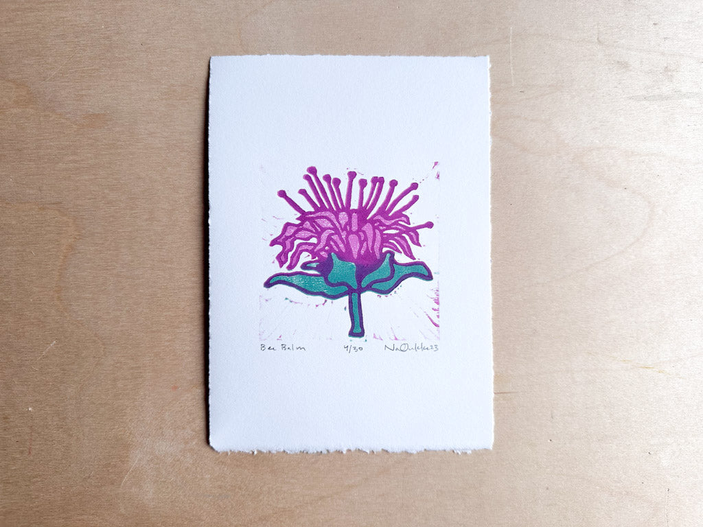 Bee Balm Woodcut Print