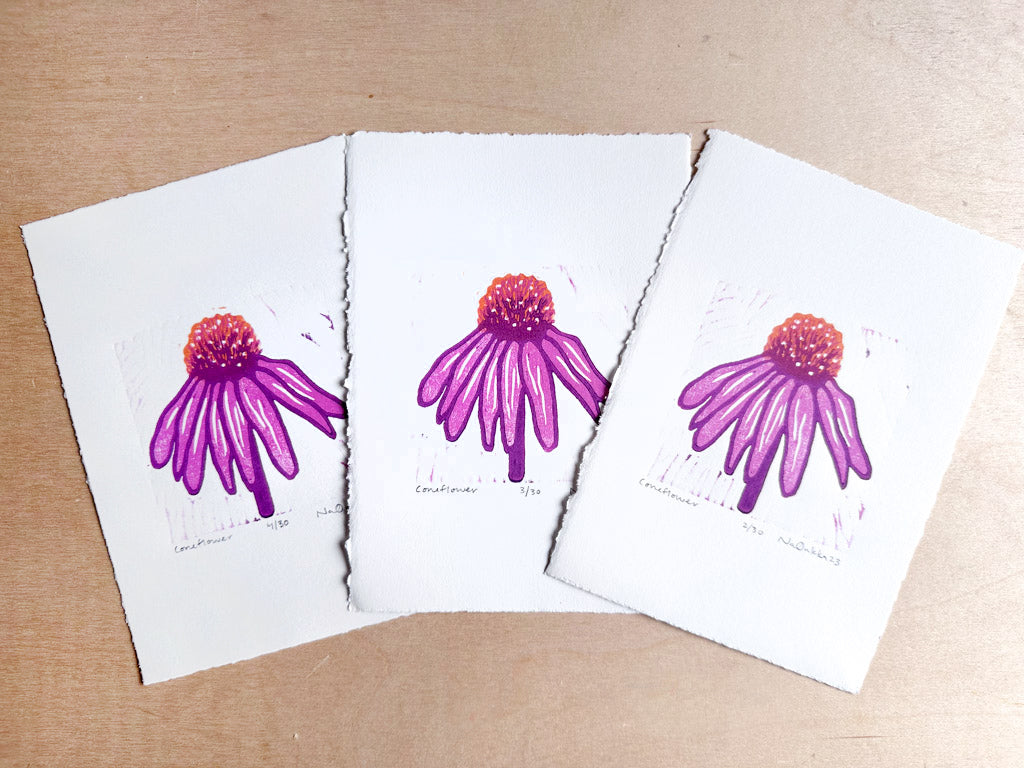 Coneflower Woodcut Print