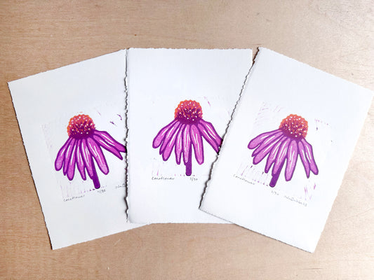 Coneflower Woodcut Print