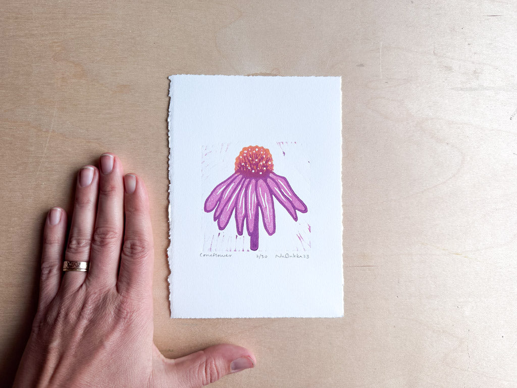 Coneflower Woodcut Print