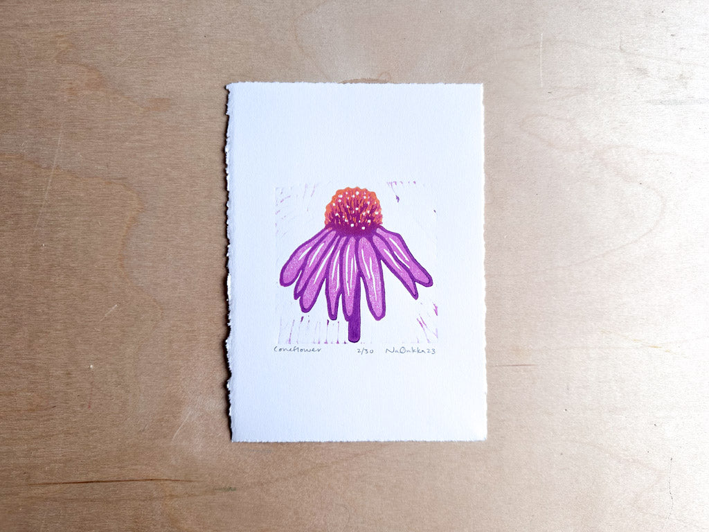 Coneflower Woodcut Print