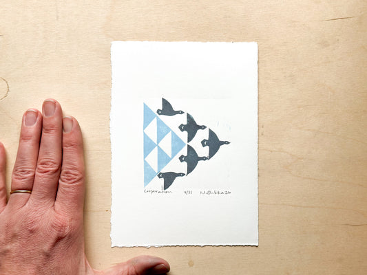 Cooperation Woodcut Print