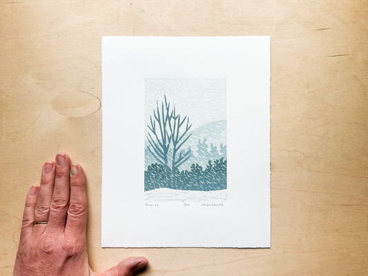 Flurries Woodcut Print