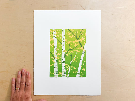 Green to Gold Woodcut Print