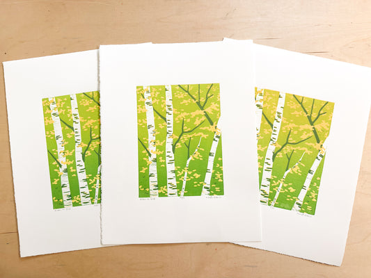 Green to Gold Woodcut Print