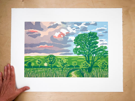 Here and Now Woodcut Print