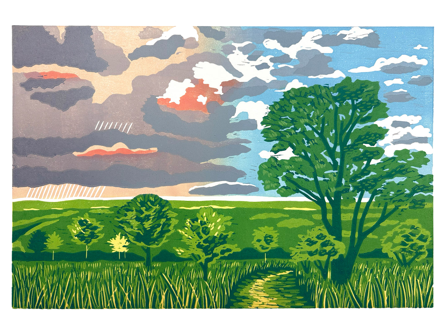 Here and Now Woodcut Print