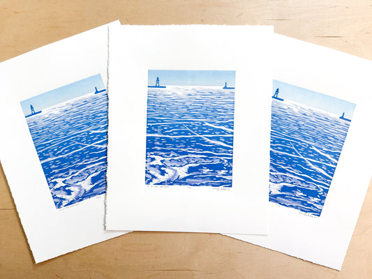 Ice On The Harbor Woodcut Print