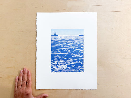 Ice On The Harbor Woodcut Print