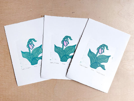 Lady Slipper Woodcut Print