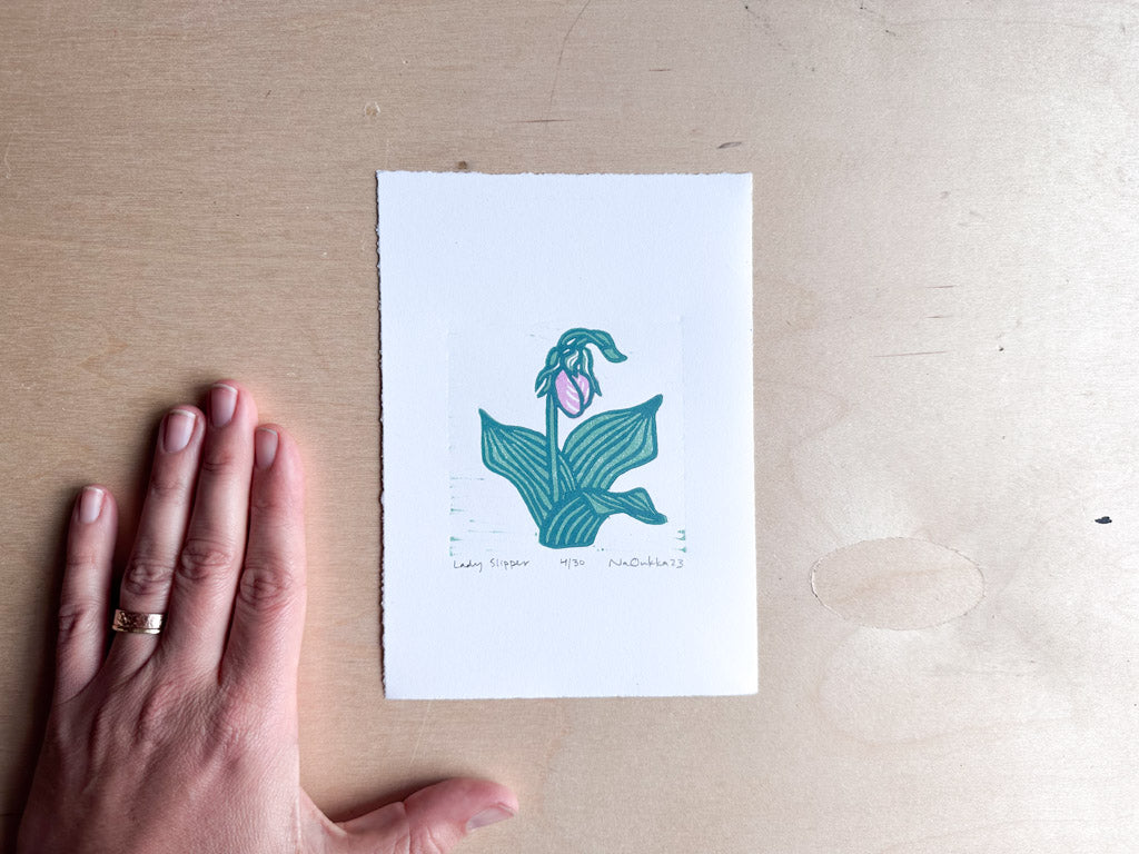 Lady Slipper Woodcut Print