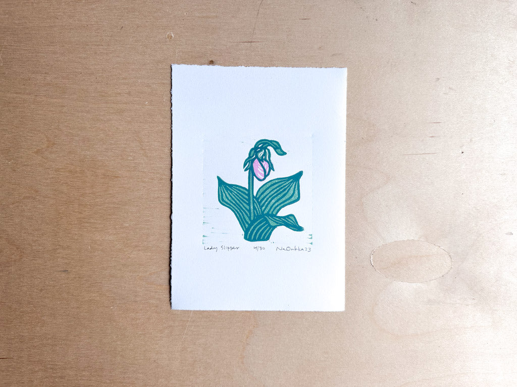 Lady Slipper Woodcut Print