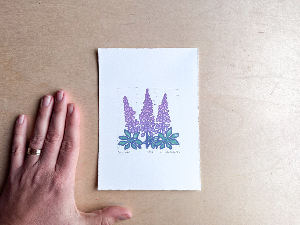 Lupines Woodcut Print