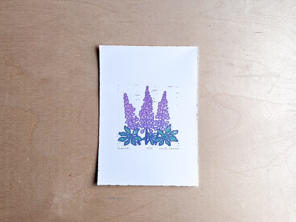 Lupines Woodcut Print