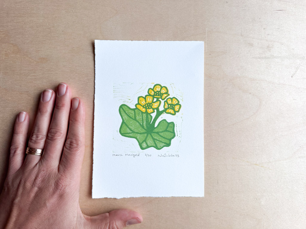 Marsh Marigold Woodcut Print