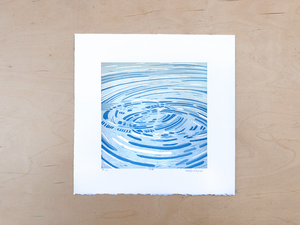 Plip! Woodcut Print