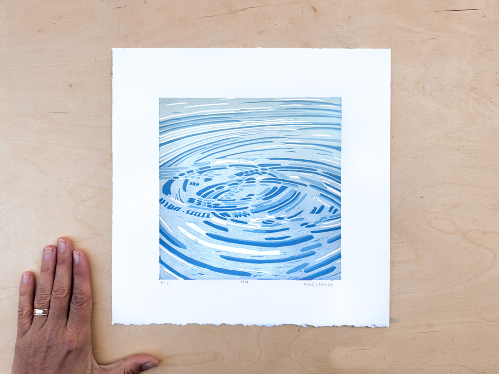 Plip! Woodcut Print