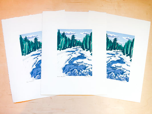 River Rhythm Woodcut Print