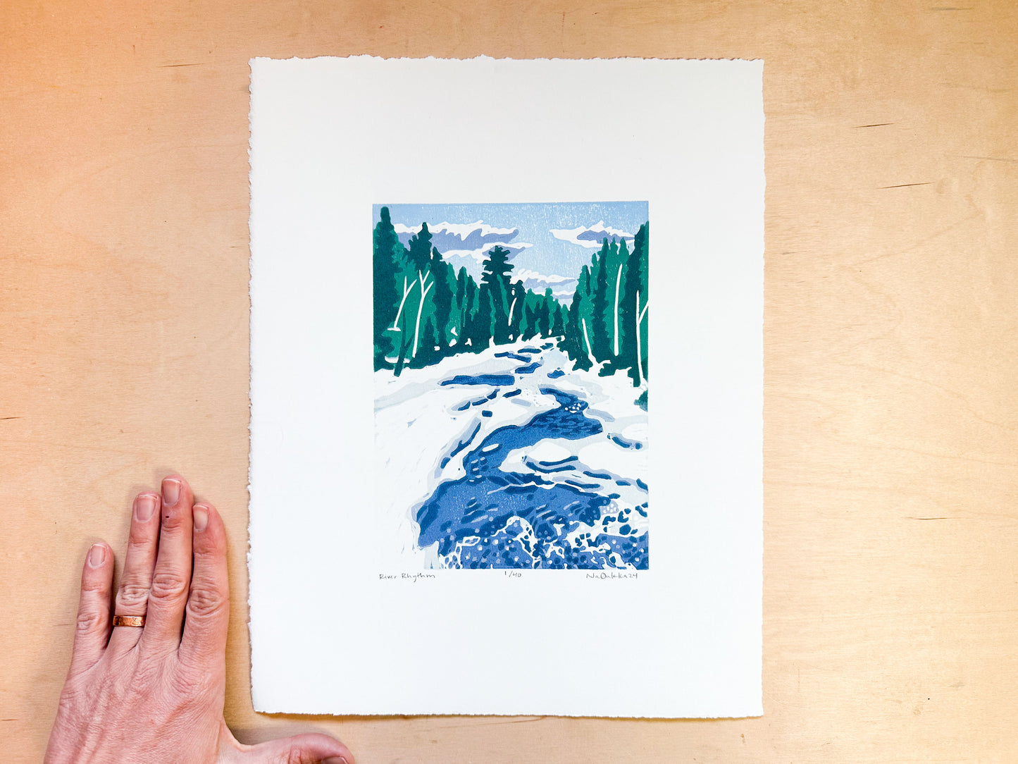 River Rhythm Woodcut Print