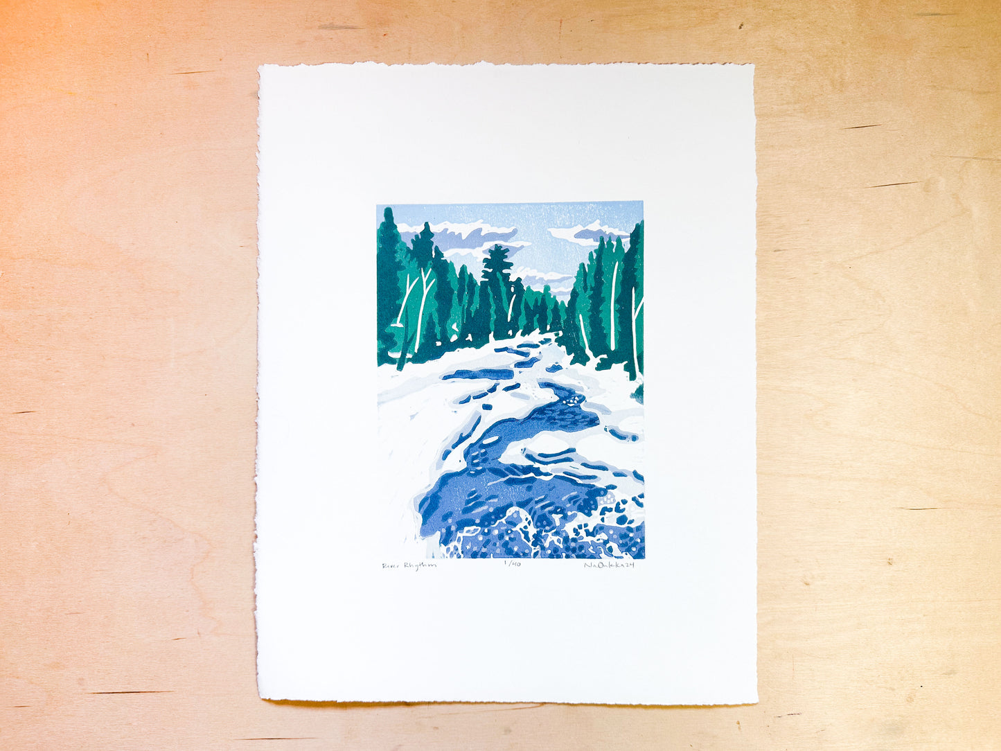 River Rhythm Woodcut Print