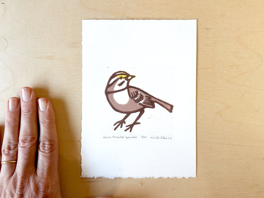 White Throated Sparrow Woodcut Print