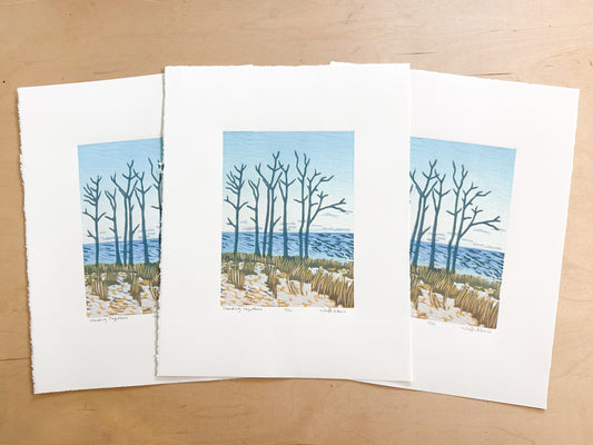 Standing Together Woodcut Print