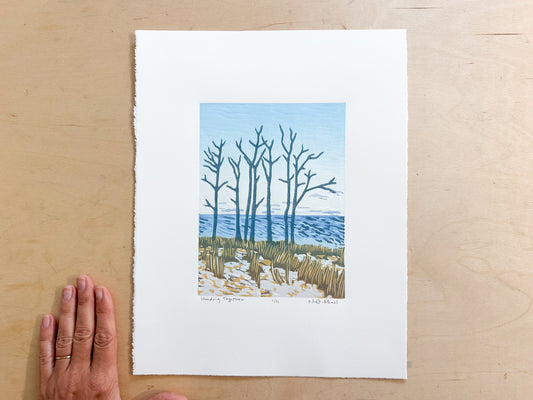 Standing Together Woodcut Print