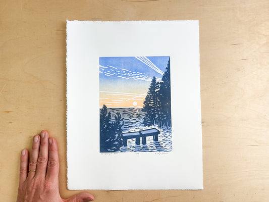 Thinking of You Woodcut Print