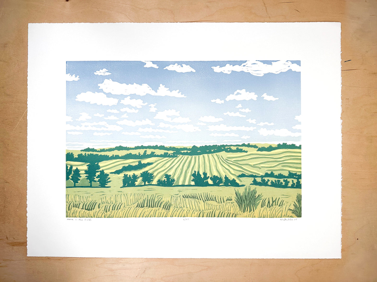 Home in the Fields Woodcut Print