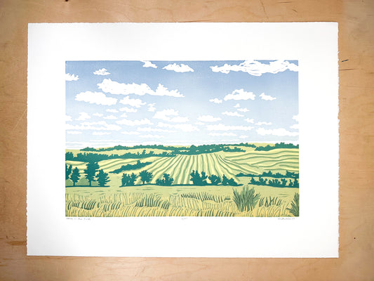 Home in the Fields Woodcut Print