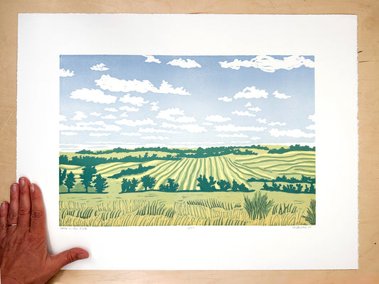 Home in the Fields Woodcut Print