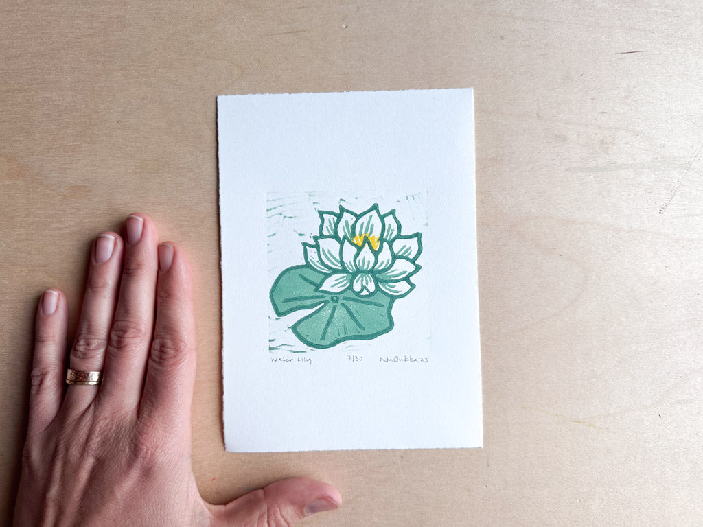 Water Lily Woodcut Print
