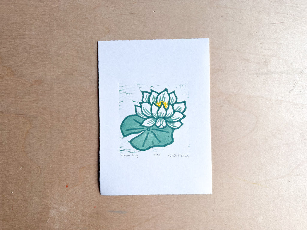 Water Lily Woodcut Print