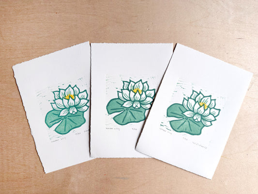 Water Lily Woodcut Print