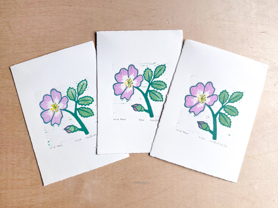 Wild Rose Woodcut Print