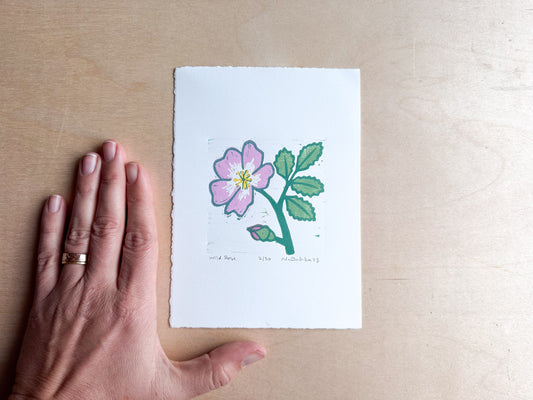 Wild Rose Woodcut Print