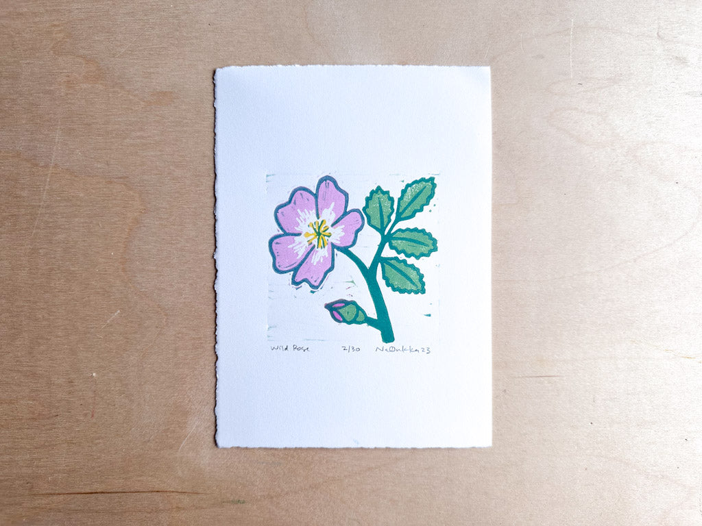 Wild Rose Woodcut Print