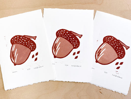 Acorn Woodcut Print