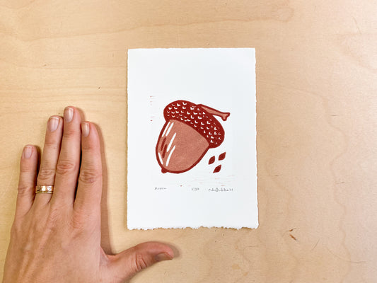 Acorn Woodcut Print
