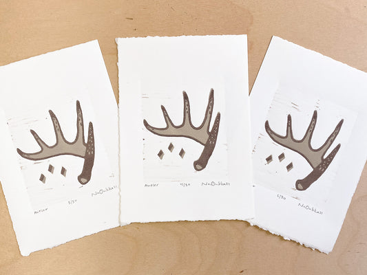 Antler Woodcut Print