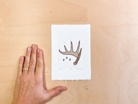 Antler Woodcut Print