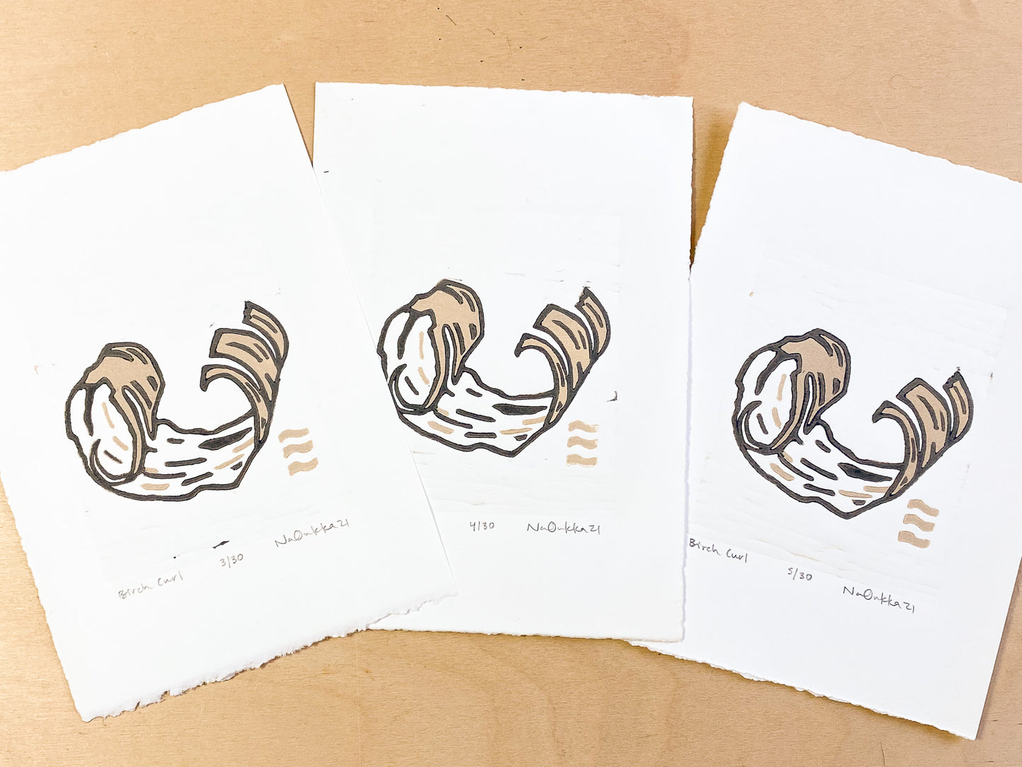 Birch Curl Woodcut Print