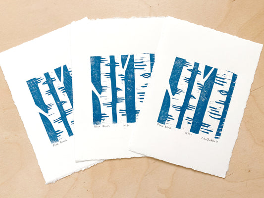 Blue Birch Woodcut Print