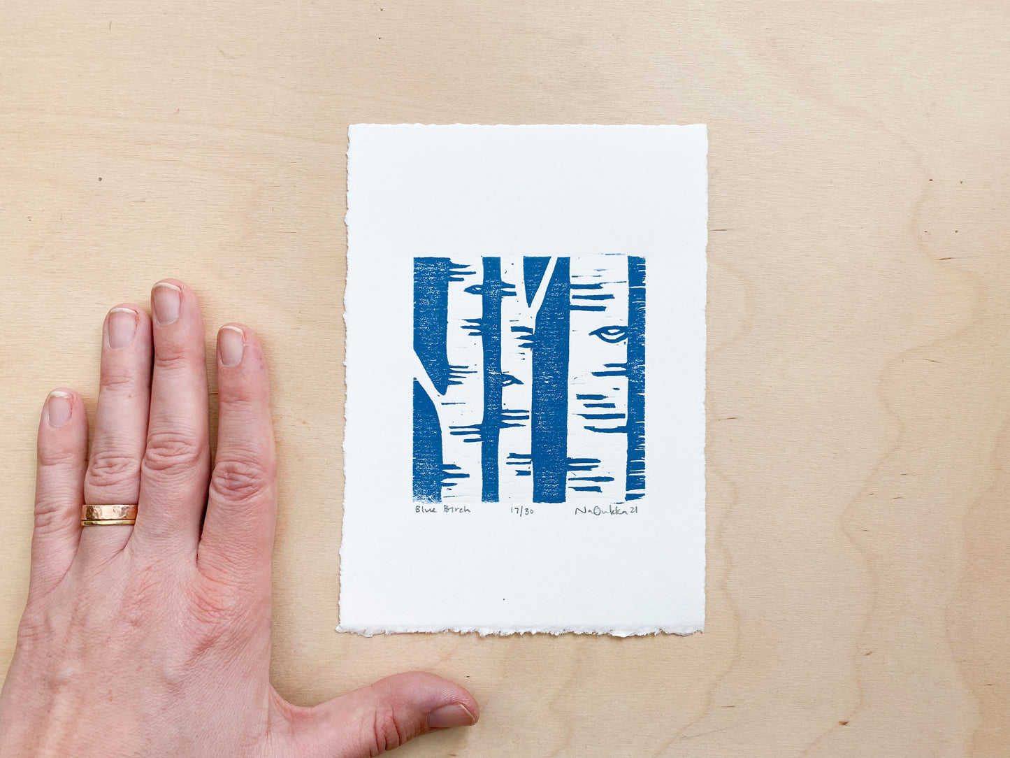 Blue Birch Woodcut Print