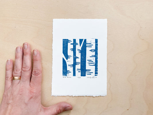 Blue Birch Woodcut Print