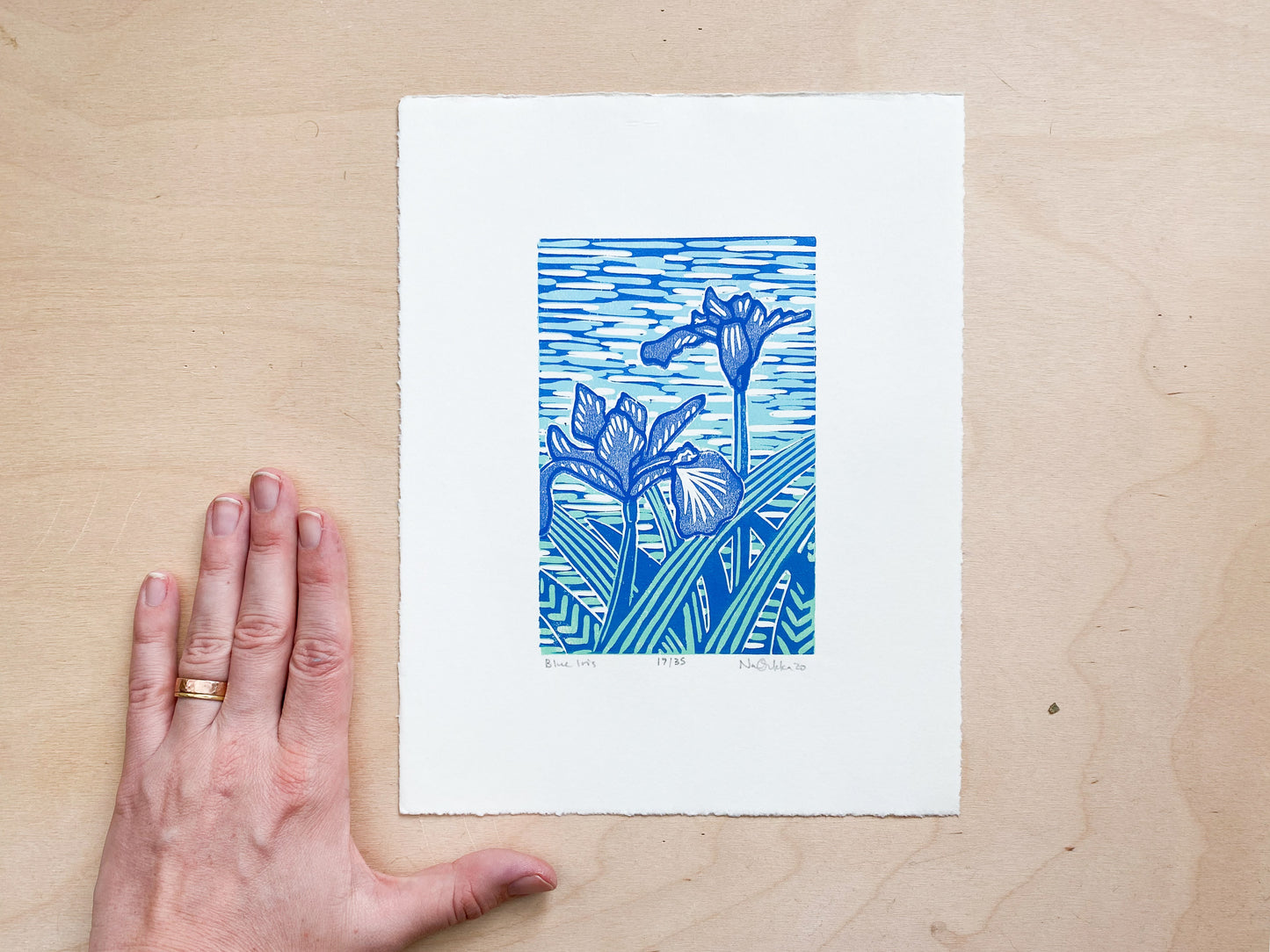 Blue Iris Woodcut Print