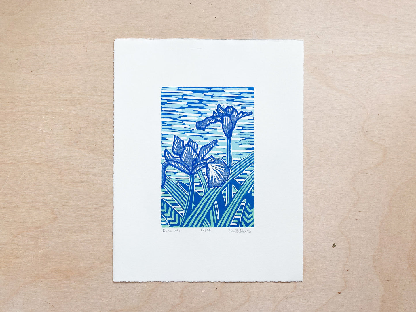 Blue Iris Woodcut Print