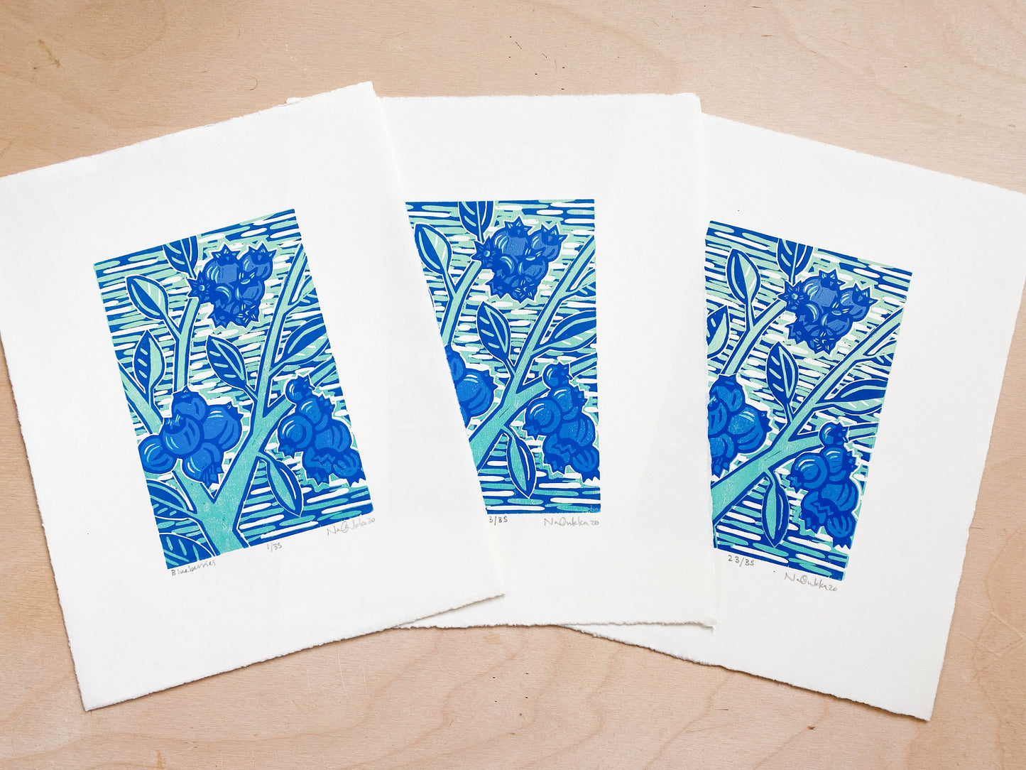 Blueberries Woodcut Print