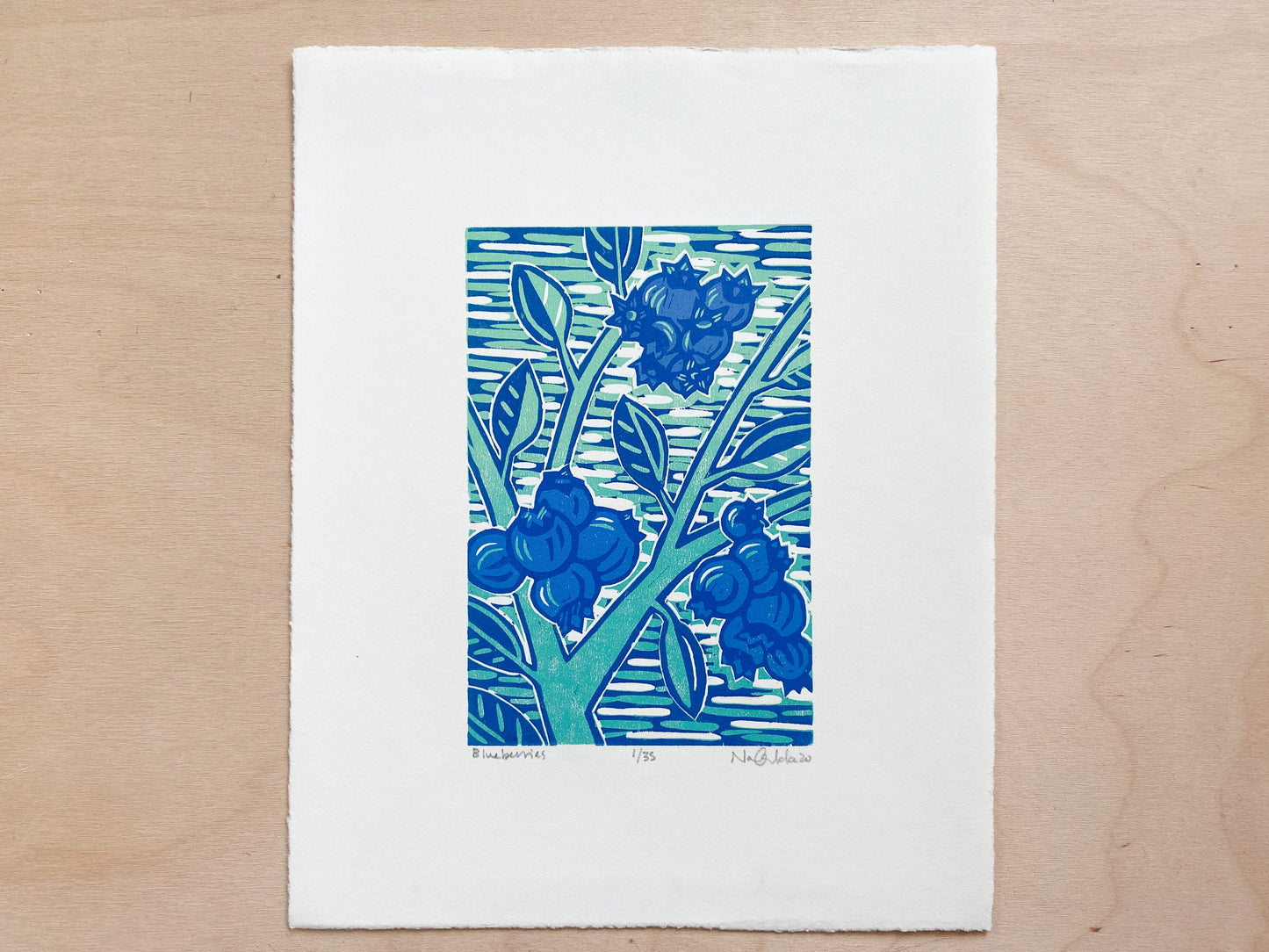 Blueberries Woodcut Print